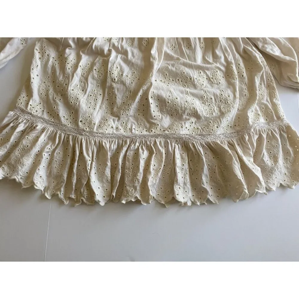 Lauren ralph Lauren Women's S Dress Cream Eyelet Boho Peasant Jersey cottagecore - Picture 12 of 16